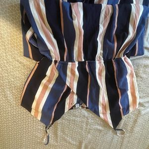 Blue, white, pink jumpsuit.